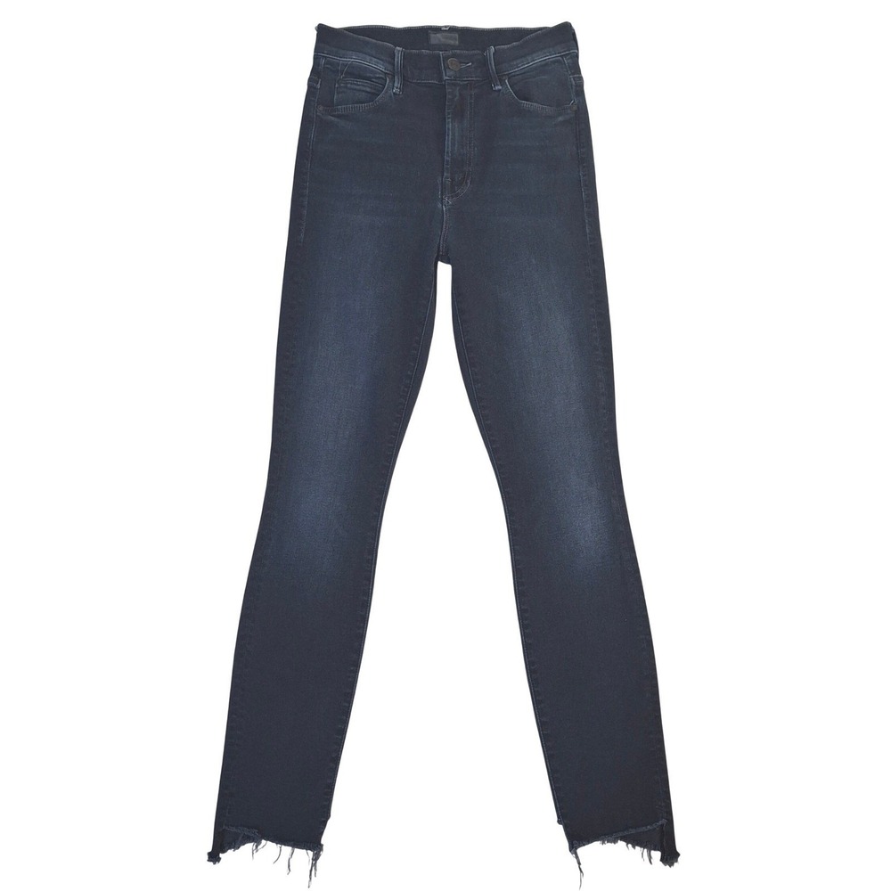 Mother The Stunner Zip Two Step Fray Jeans Dark Wash Blue Size 24
